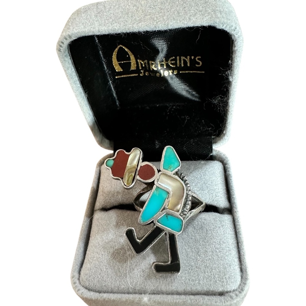 Vintage Multi Stone Zuni Native American Rainbow Dancer Kachina Ring